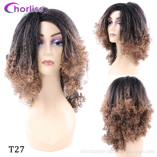 Medium Long High Quality Natural Fashion Purple Brown Blonde Ombre Afro Kinky Curly YAKI Synthetic Hair Wigs For Black Women
